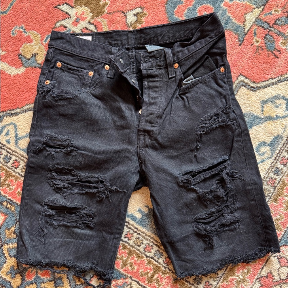 Levi's Black Distressed Jean Shorts